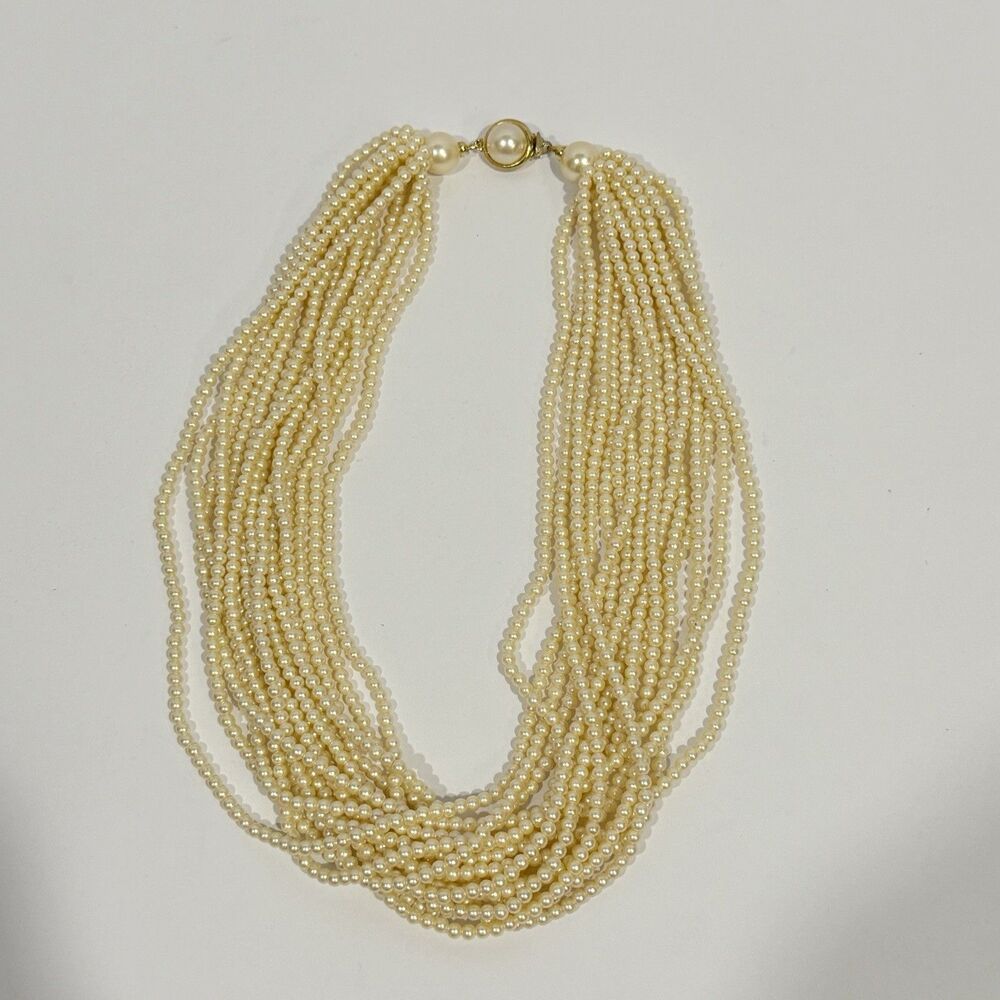 Vintage 10-Strand Faux Pearl Necklace with Patented Gold-Tone Clasp - Picture 11 of 16